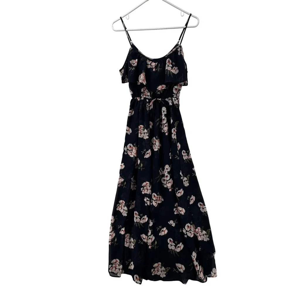 Abercrombie & Fitch Dress Womens Extra Small Navy Floral‎ Maxi Cold Shoulder XSP